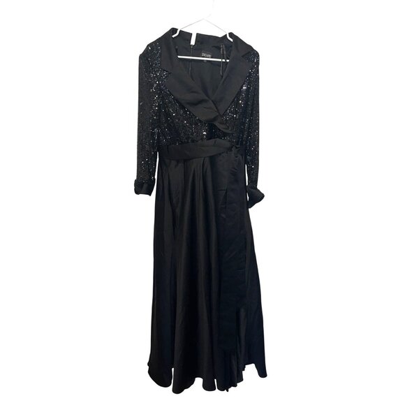 XSCAPE JONNA SEQUIN TUXEDO BODICE AND SATIN SKIRT MAXI DRESS 12 WOMENS ($300) - Picture 3 of 8
